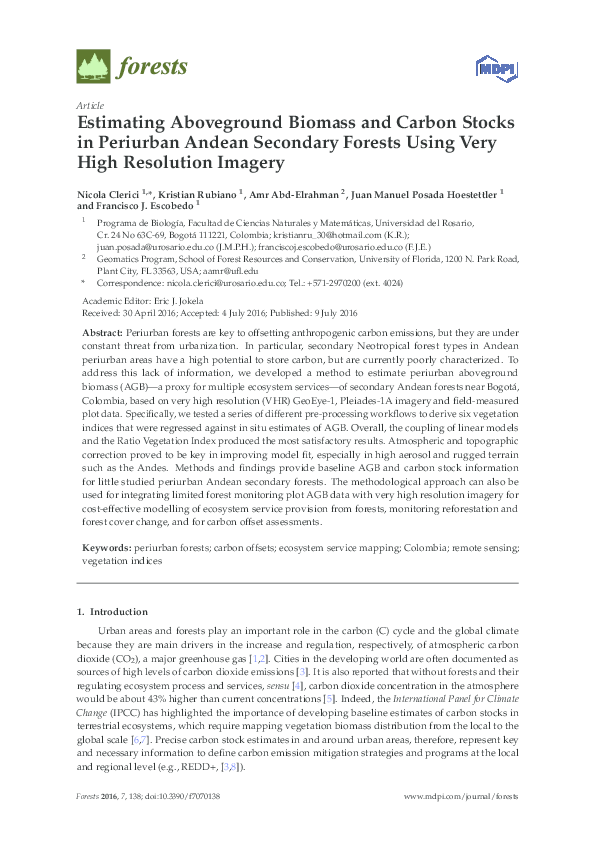 (PDF) Estimating Aboveground Biomass and Carbon Stocks in Periurban ...