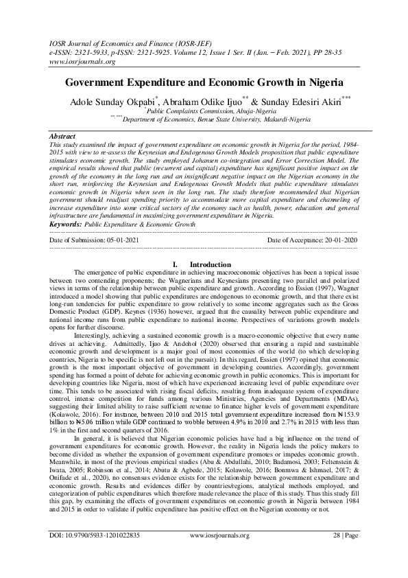 (PDF) Government Expenditure and Economic Growth in Nigeria