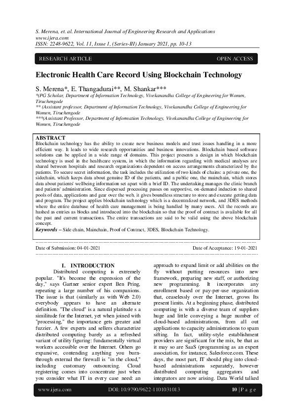 (PDF) Electronic Health Care Record Using Blockchain Technology