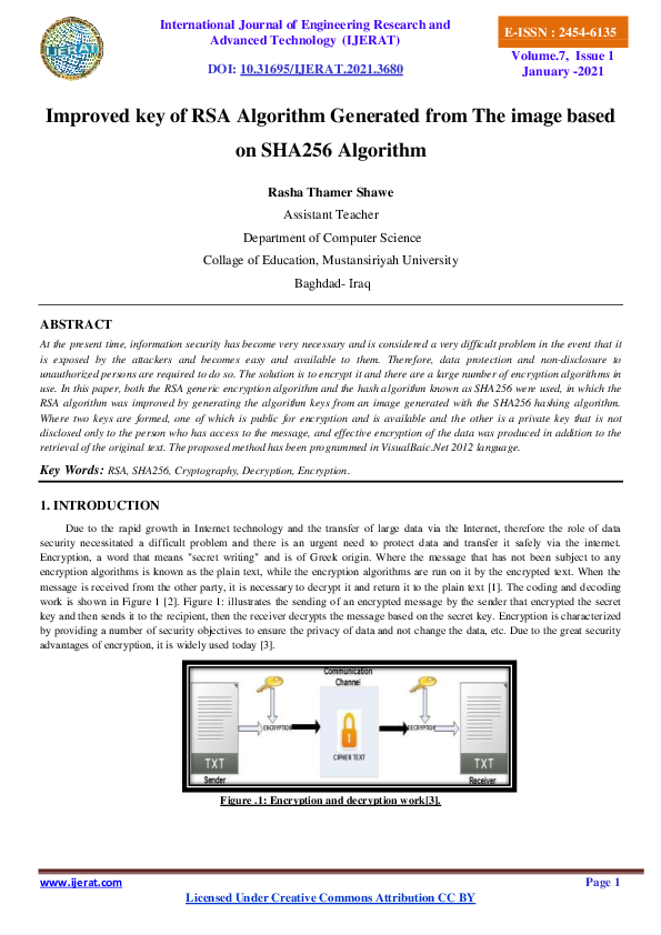 (PDF) Improved key of RSA Algorithm Generated from The image based on ...