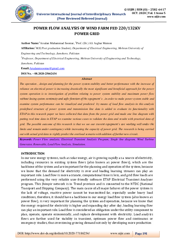 (PDF) POWER FLOW ANALYSIS OF WIND FARM FED 220/132KV POWER GRID