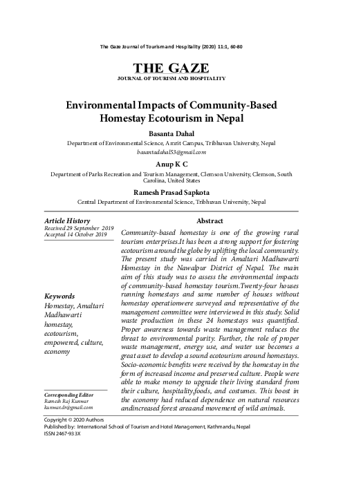(PDF) THE GAZE JOURNAL OF TOURISM AND HOSPITALITY Environmental Impacts ...