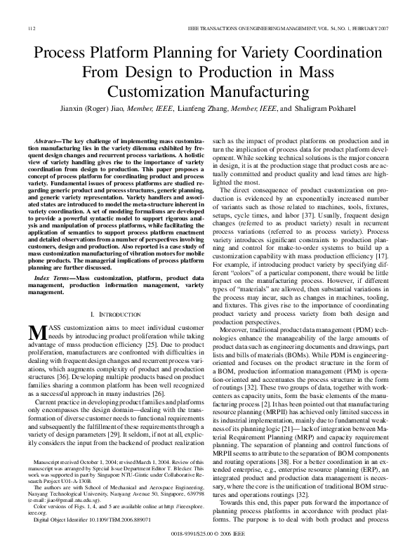 (PDF) Process Platform Planning for Variety Coordination from Design to ...
