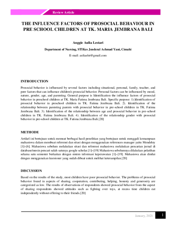 (PDF) THE INFLUENCE FACTORS OF PROSOCIAL BEHAVIOUR IN PRE SCHOOL ...