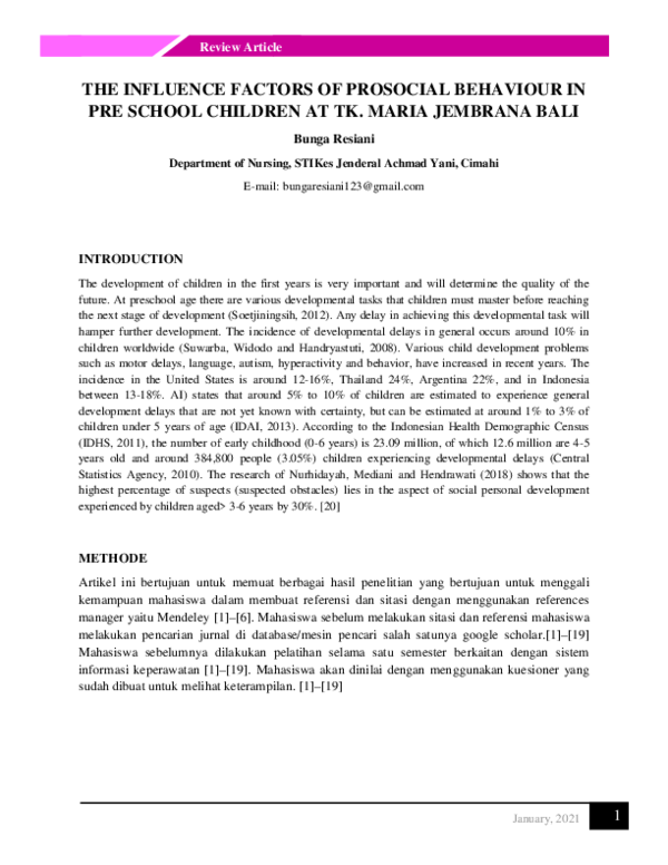 (PDF) THE INFLUENCE FACTORS OF PROSOCIAL BEHAVIOUR IN PRE SCHOOL ...