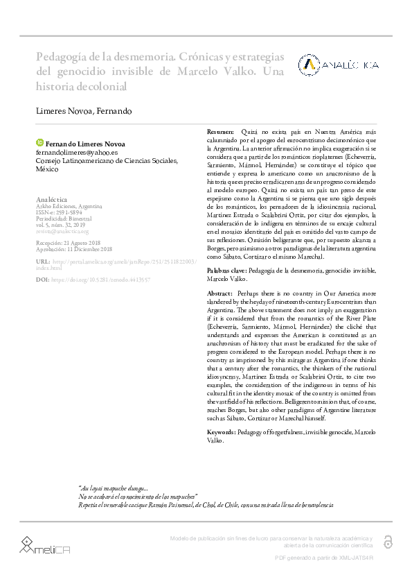 Pedagogía de la desmemoria. Crónicas y estrategias del genocidio invisible de Marcelo Valko. Una historia decolonial