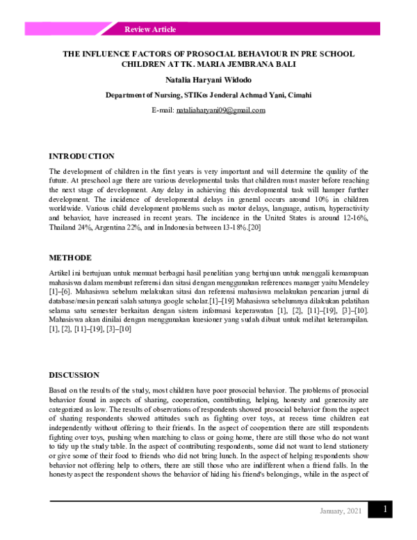 (PDF) THE INFLUENCE FACTORS OF PROSOCIAL BEHAVIOUR IN PRE SCHOOL ...