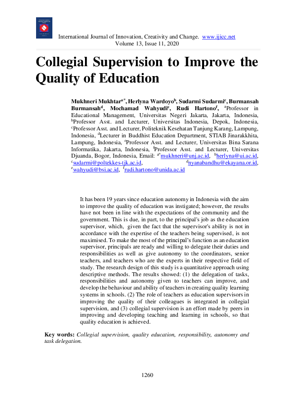 (PDF) Collegial Supervision to Improve the Quality of Education