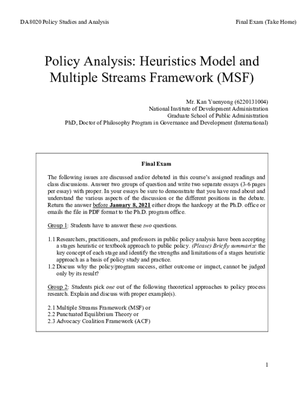 (PDF) Policy Analysis: Heuristics Model and Multiple Streams Framework ...