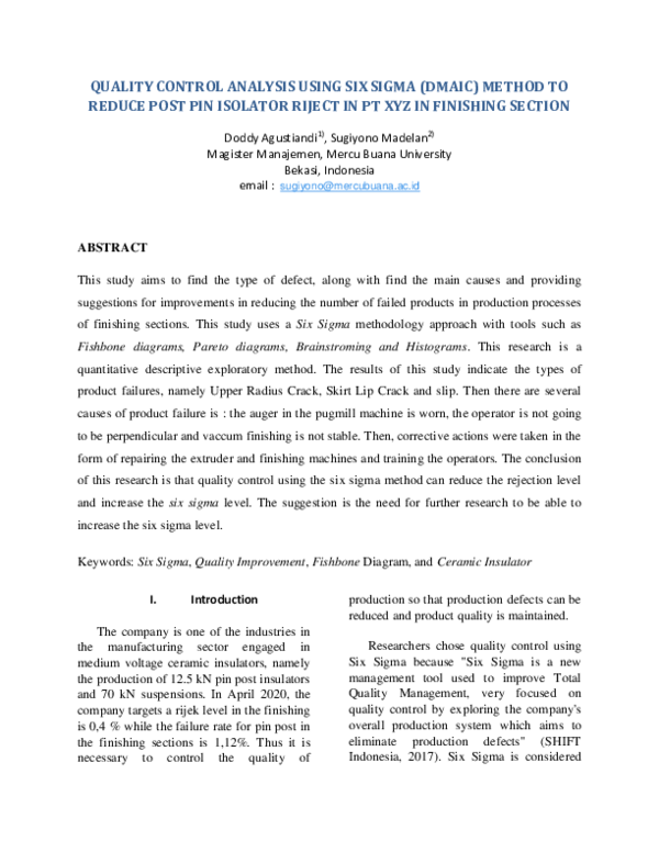 (PDF) QUALITY CONTROL ANALYSIS USING SIX SIGMA (DMAIC) METHOD TO REDUCE ...
