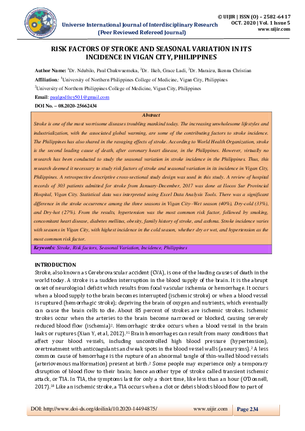(PDF) RISK FACTORS OF STROKE AND SEASONAL VARIATION IN ITS INCIDENCE IN ...