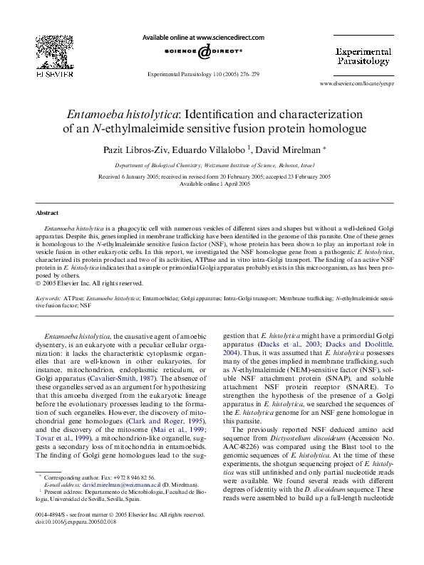 (PDF) Entamoeba histolytica: Identification and characterization of an ...
