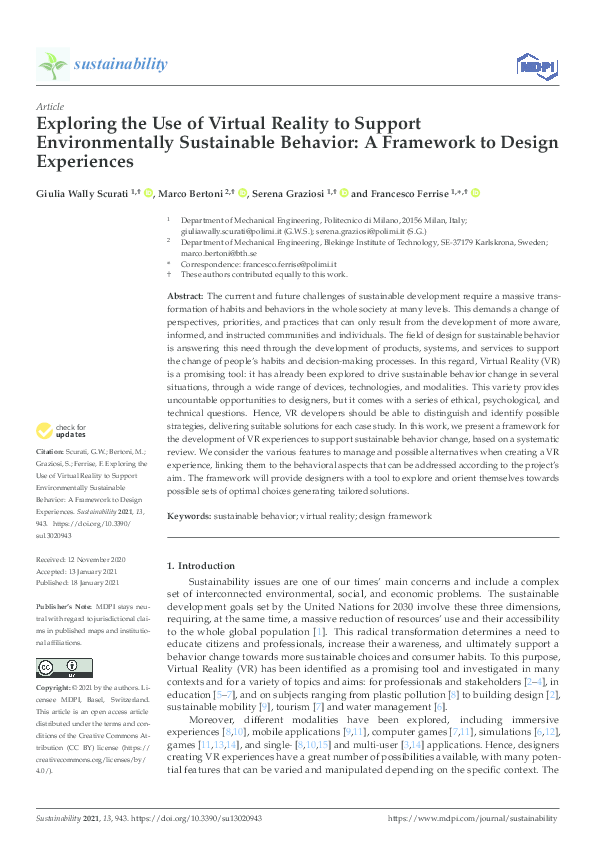 (PDF) Exploring the Use of Virtual Reality to Support Environmentally ...