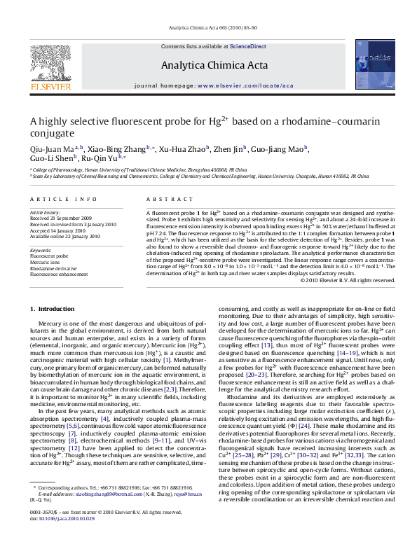 (PDF) A highly selective fluorescent probe for Hg2+ based on a ...