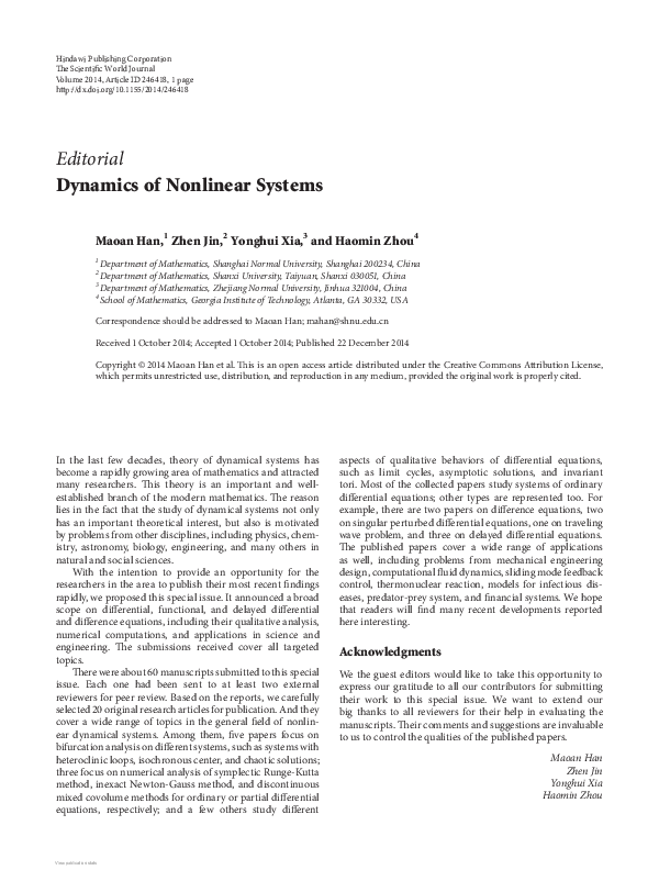 (PDF) Dynamics of nonlinear systems