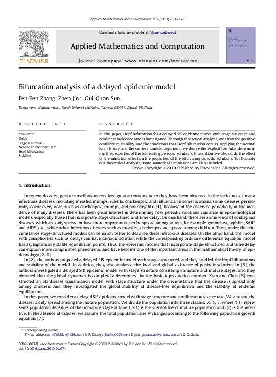 (PDF) Bifurcation analysis of a delayed epidemic model