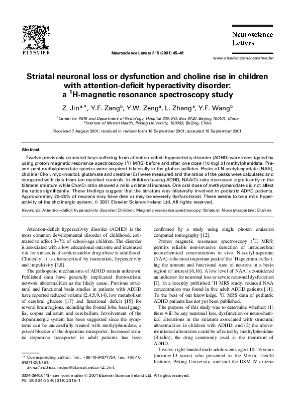 (PDF) Striatal neuronal loss or dysfunction and choline rise in