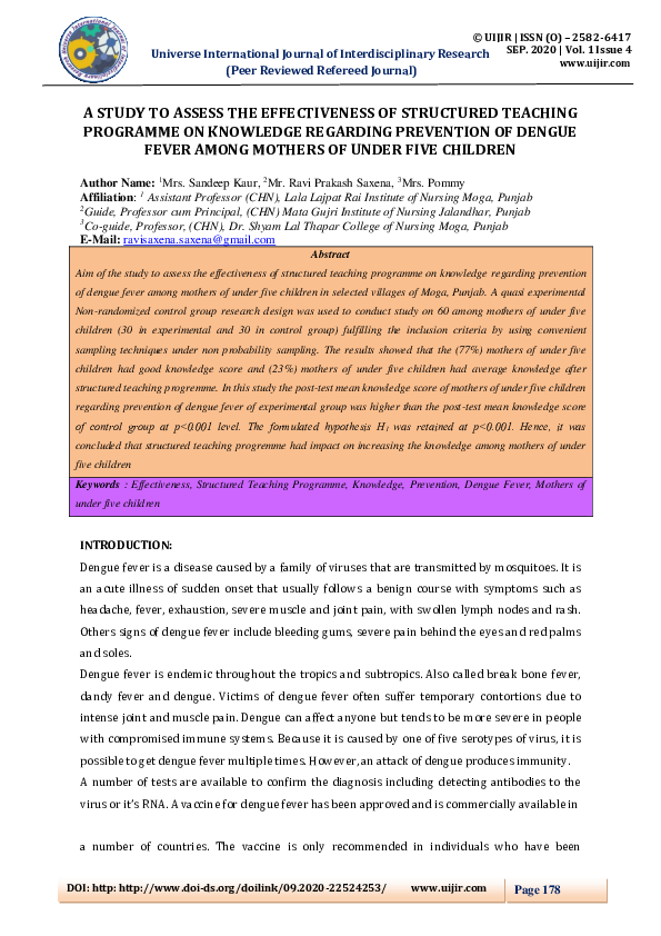 (PDF) A STUDY TO ASSESS THE EFFECTIVENESS OF STRUCTURED TEACHING ...