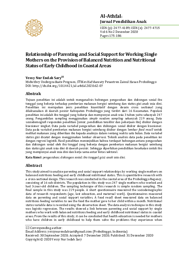 (PDF) Relationship of Parenting and Social Support for Working Single ...