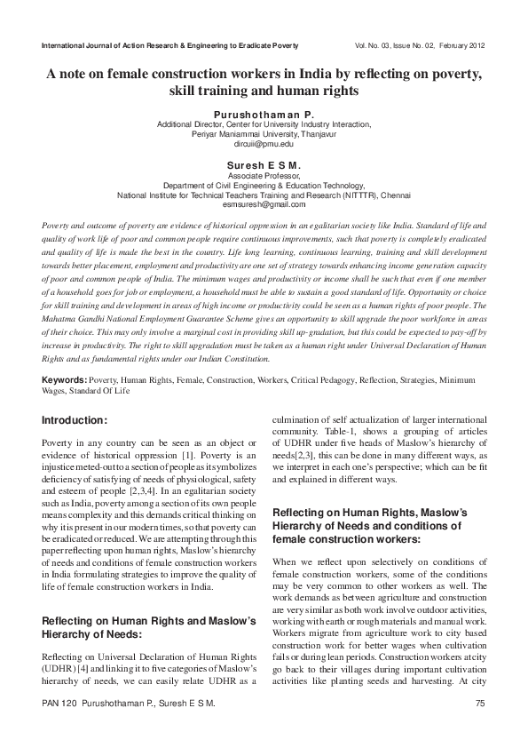 (PDF) A note on female construction workers in India by refl ecting on ...