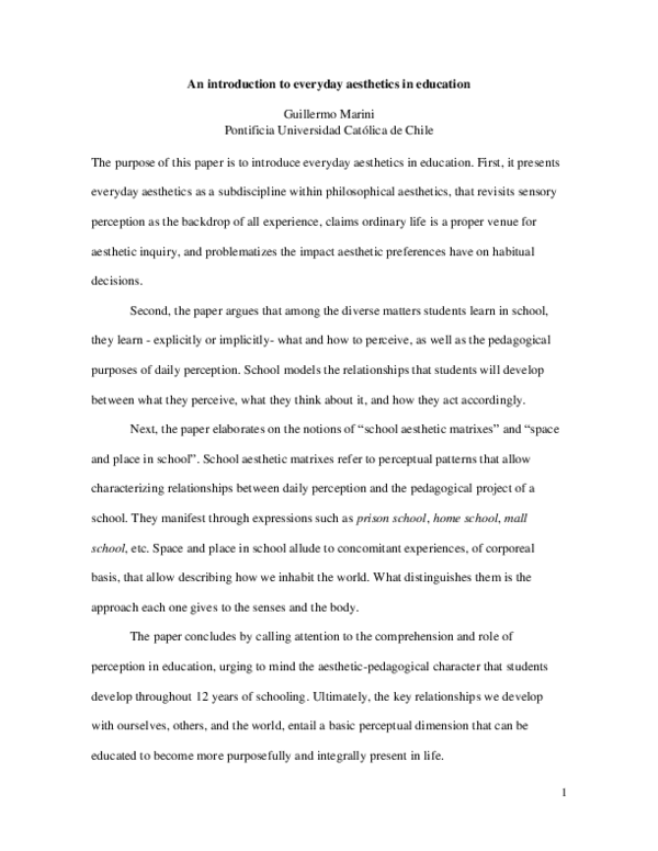(PDF) An introduction to everyday aesthetics in education