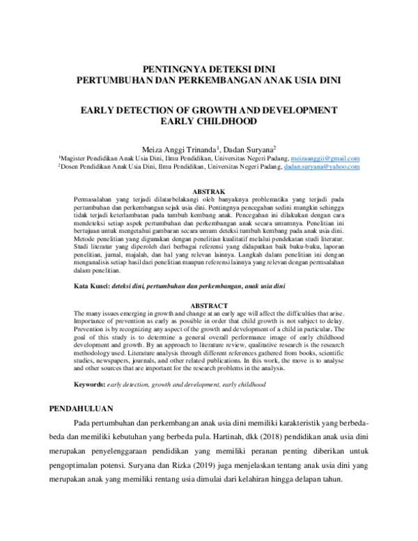 Pdf Pentingnya Deteksi Dini Pertumbuhan Dan Perkembangan Anak Usia