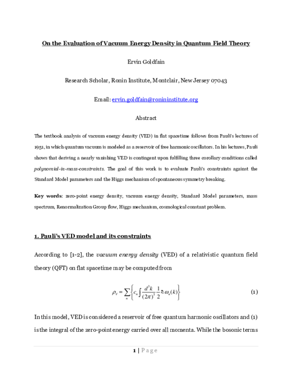 (PDF) On the Evaluation of Vacuum Energy Density in Quantum Field