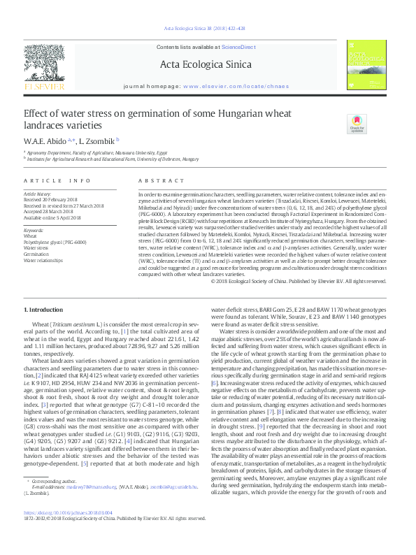 (PDF) Effect of water stress on germination of some Hungarian wheat ...