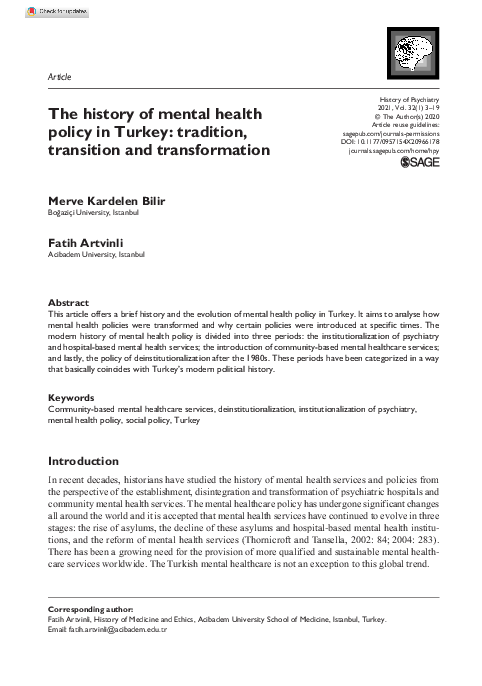 (PDF) Evolution of Mental Health Policy in Turkey