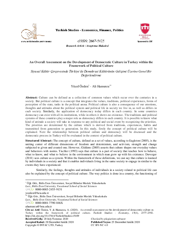 (PDF) An Overall Assessment on the Development of Democratic Culture in ...