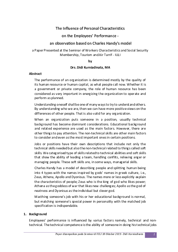 (PDF) The Influence of Personal Characteristics on the Employees ...
