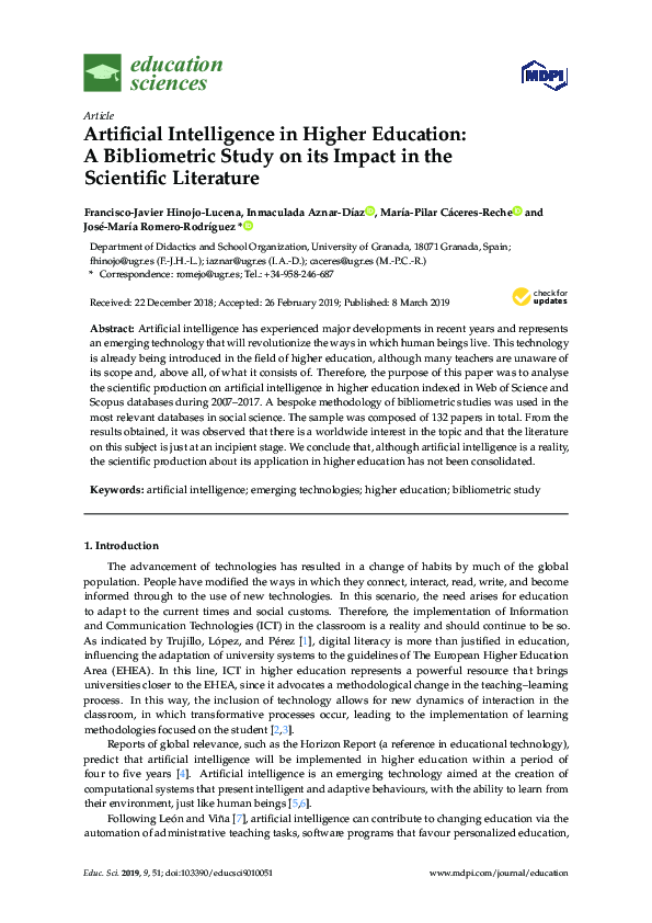 (PDF) Artificial Intelligence in Higher Education: A Bibliometric Study ...