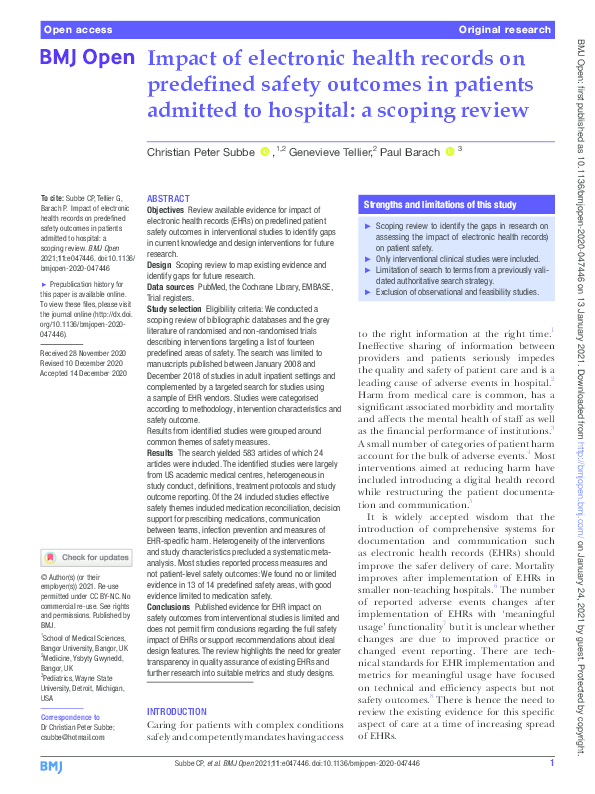 (PDF) Impact of electronic health records on predefined safety outcomes ...