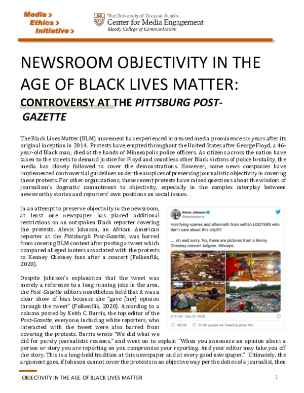 (PDF) Newsroom Objectivity in the Age of Black Lives Matter