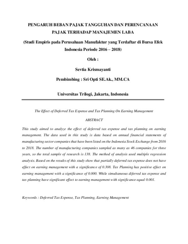 (PDF) The Effect of Deferred Tax Expense and Tax Planning On Earning ...