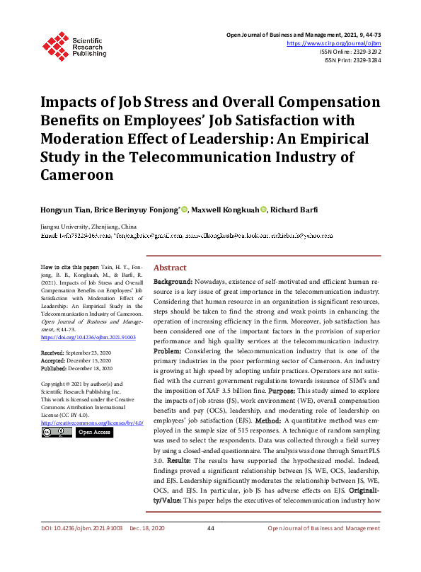 (PDF) Impacts of Job Stress and Overall Compensation Benefits on ...