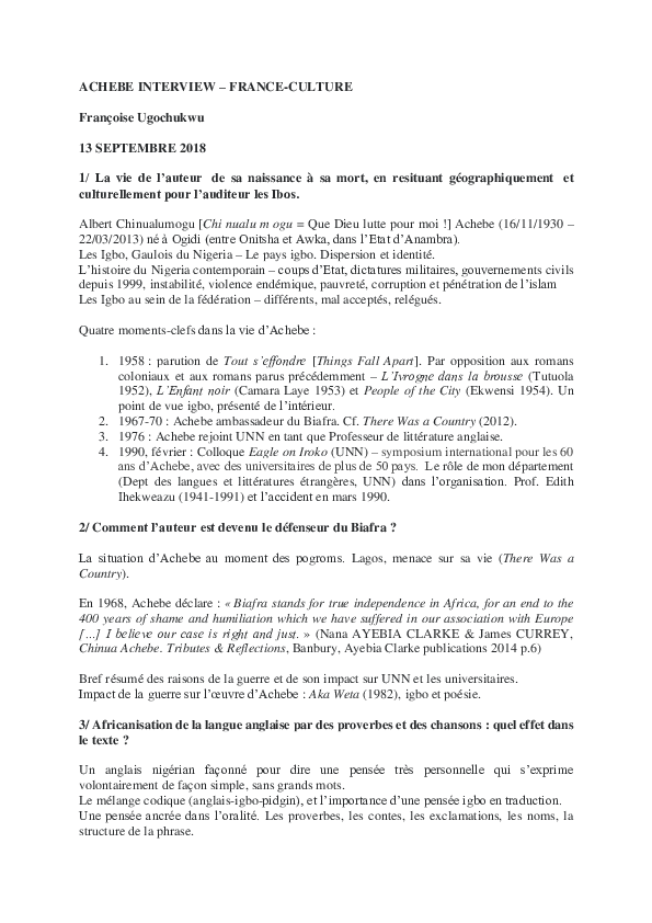 Chinua Achebe Research Papers Academia Edu