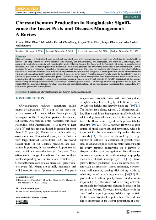 (PDF) Chrysanthemum Production in Bangladesh Significance the insect