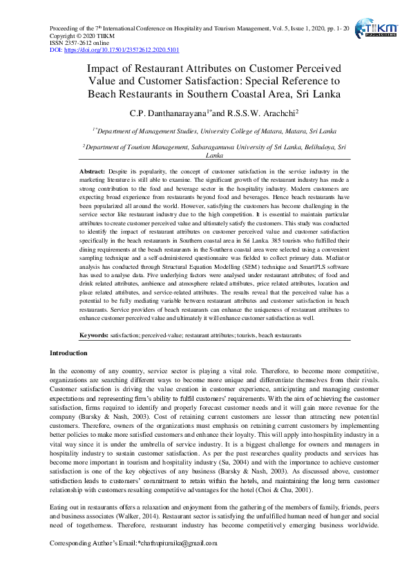 (PDF) Impact of Restaurant Attributes on Customer Perceived Value and ...
