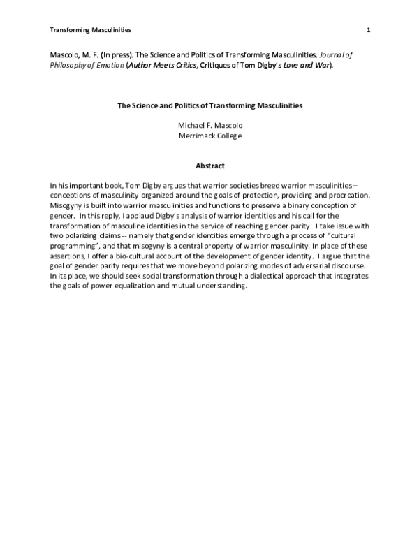 (PDF) The Science and Politics of Transforming Masculinities