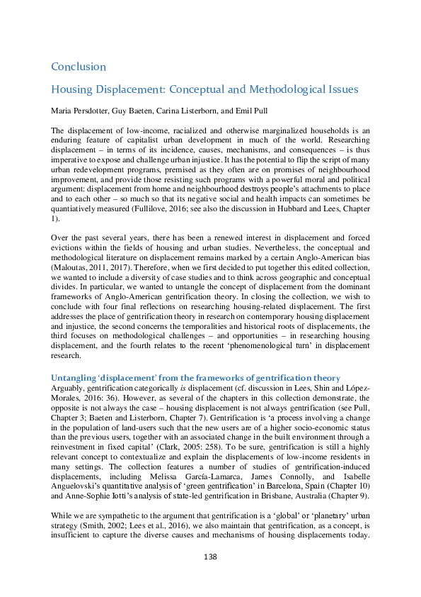 (PDF) Conclusion Housing Displacement: Conceptual and Methodological Issues