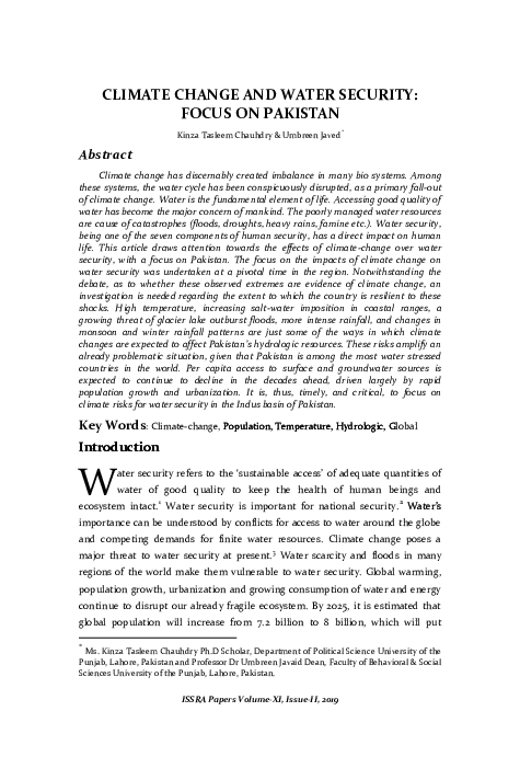 (PDF) CLIMATE CHANGE AND WATER SECURITY: FOCUS ON PAKISTAN
