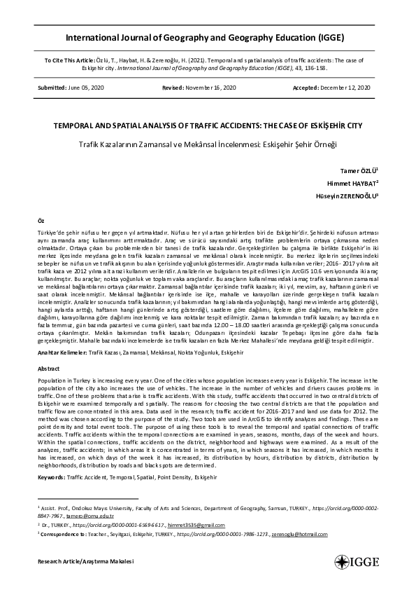 (PDF) TEMPORAL AND SPATIAL ANALYSIS OF TRAFFIC ACCIDENTS: THE CASE OF ...