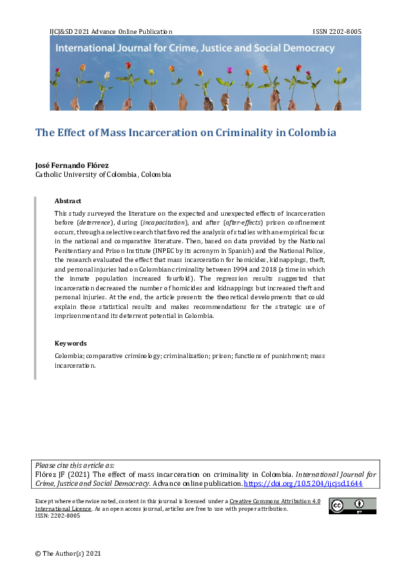 (PDF) The Effect of Mass Incarceration on Criminality in Colombia