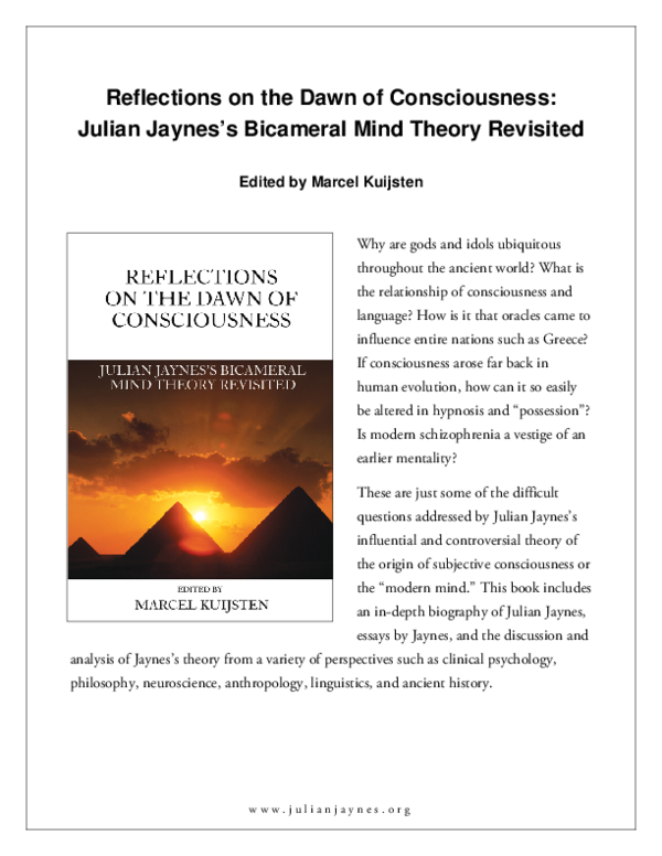 (PDF) Reflections on the Dawn of Consciousness: Julian Jaynes's ...