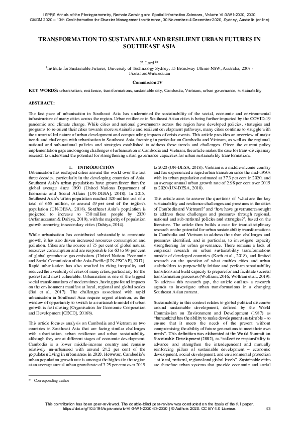 (PDF) TRANSFORMATION TO SUSTAINABLE AND RESILIENT URBAN FUTURES IN ...