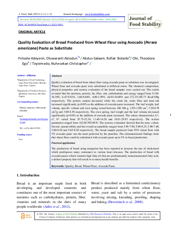 (PDF) Quality evaluation of bread produced from wheat flour using ...