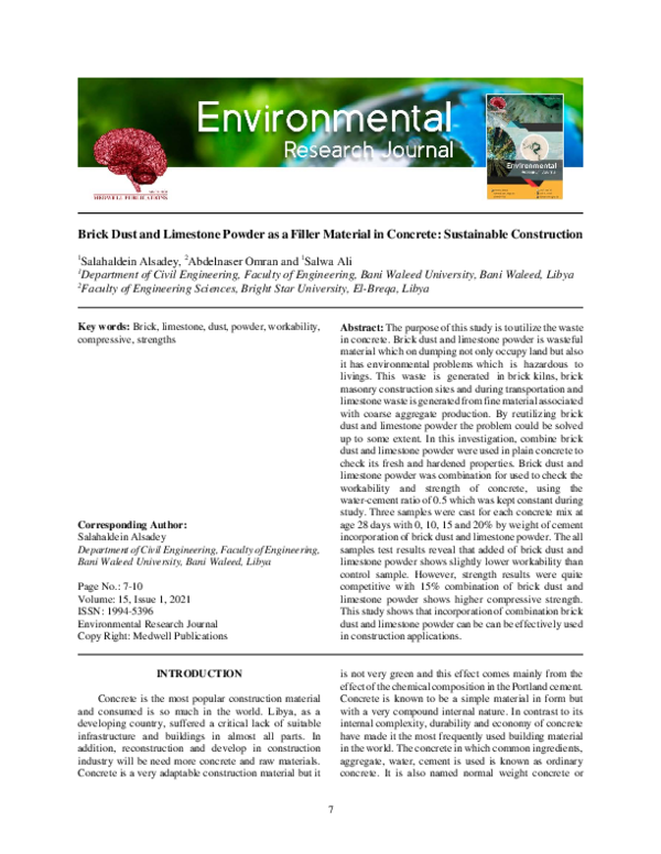 (PDF) Brick Dust and Limestone Powder as a Filler Material in Concrete ...