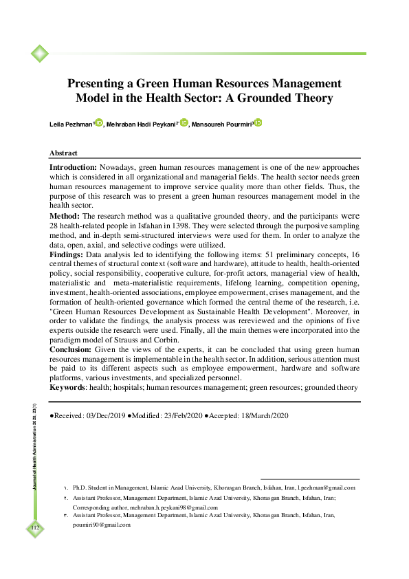 (PDF) Presenting a Green Human Resources Management Model in the Health ...