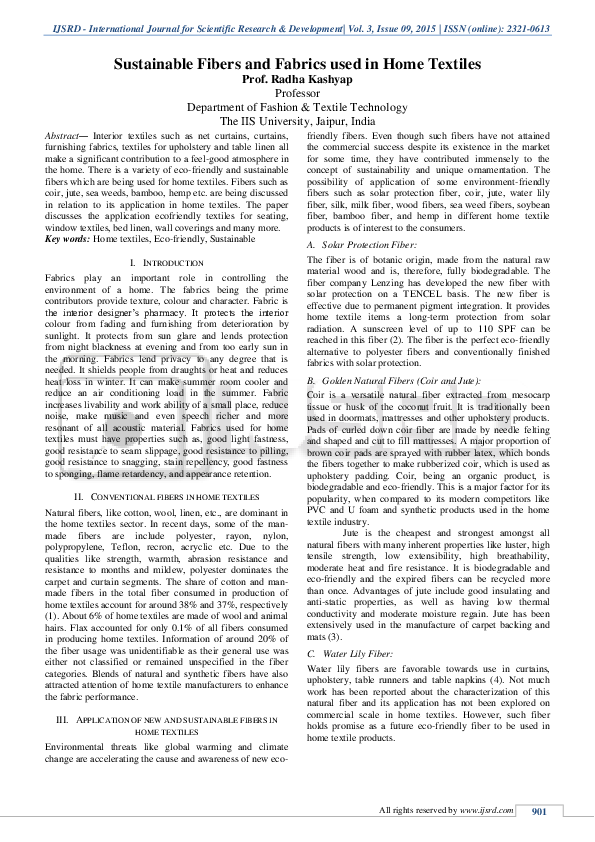 (PDF) Sustainable Fibers and Fabrics used in Home Textiles Radha